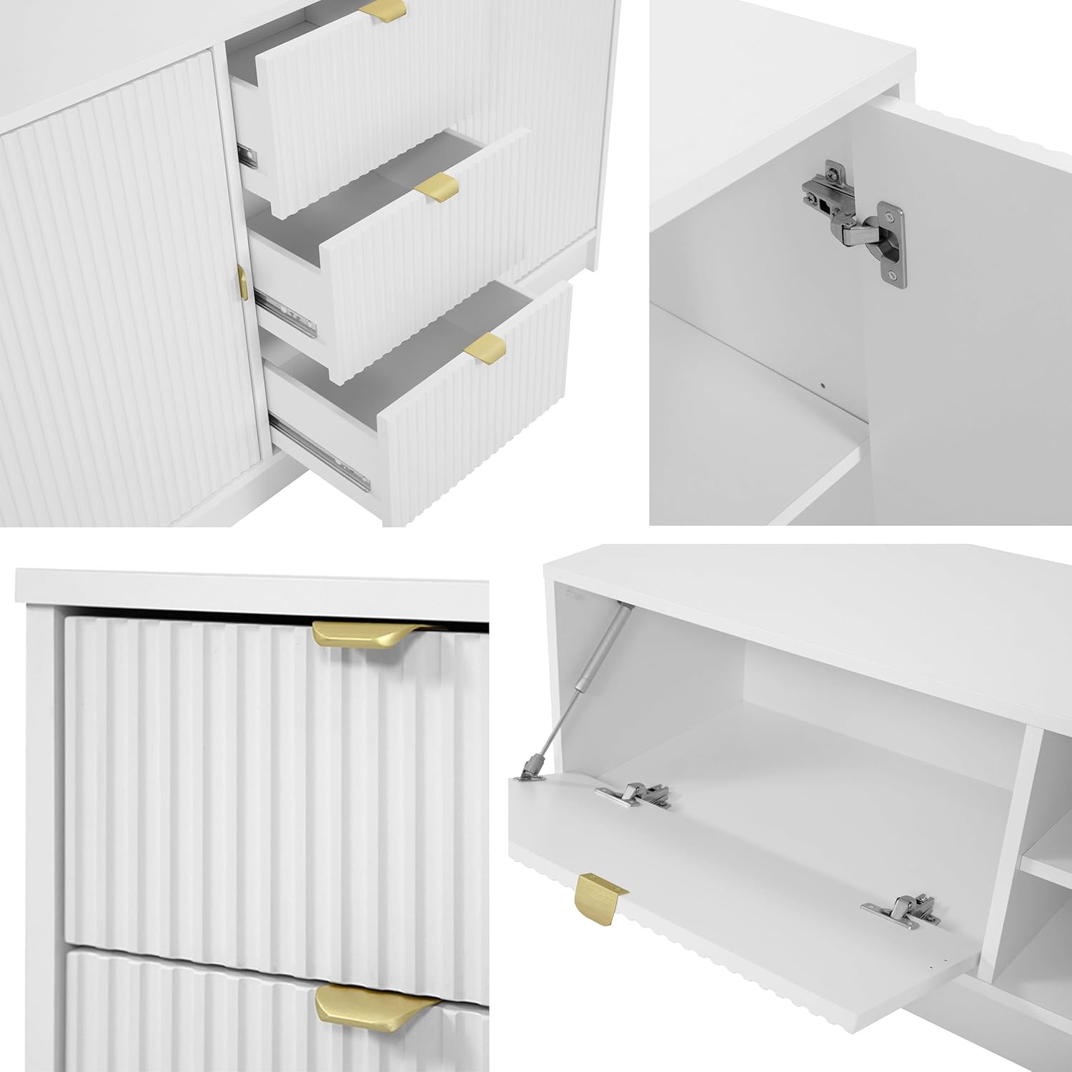 Mirjan24 TV Schrank Tireno EF mit Elektrischem Kamin mit Heizung, Realistische LED-Flamme, 2 Klappe, gefräster Front, Fernsehschrank, TV Lowboard Fernsehtisch (Sandbeige)