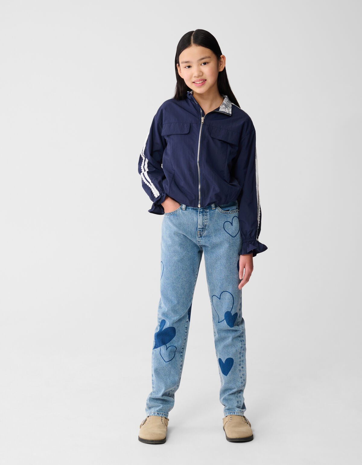 Printed Heart Mom Fit Jeans Blauw