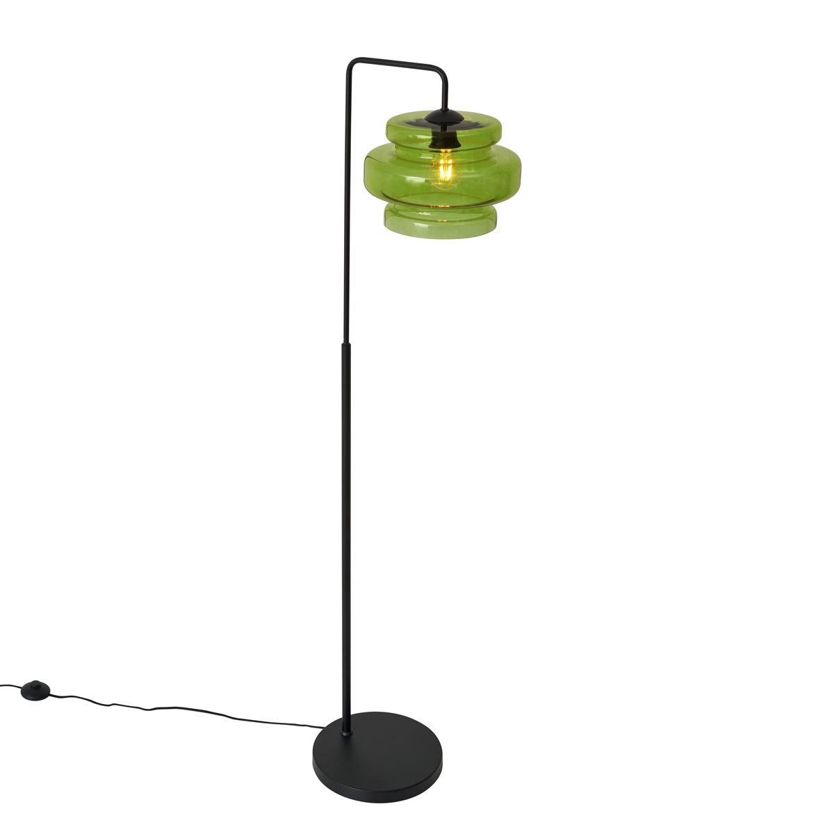 Retro vloerlamp zwart met groen glas - Denise