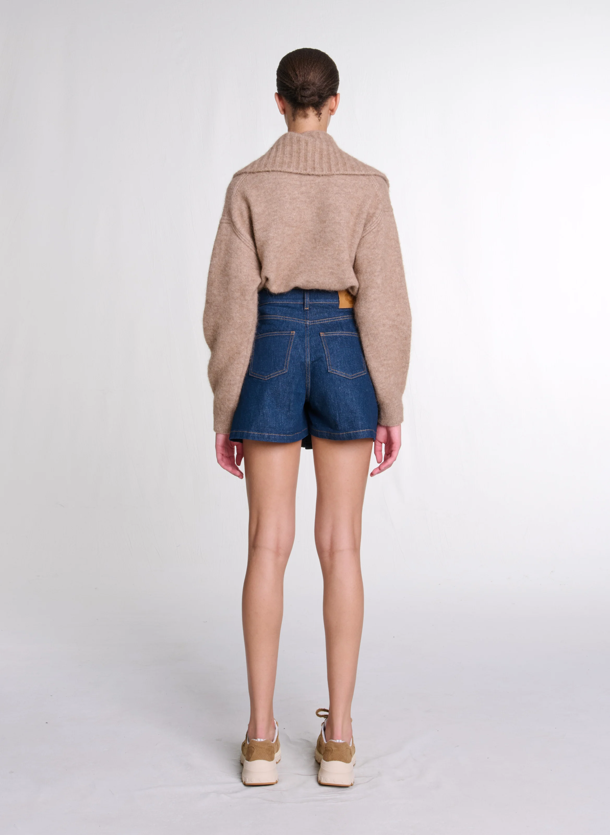 Short taille haute en coton mélangé | Bleu