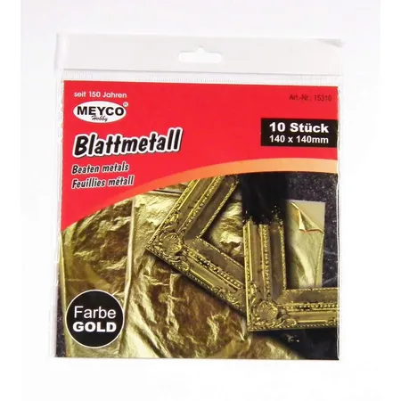 Meyco Blattmetall, gold, 10 Bogen, 14 x 14 cm