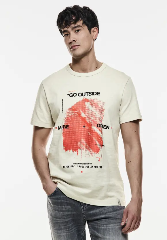 3D-Print Slub T-Shirt - faded stone