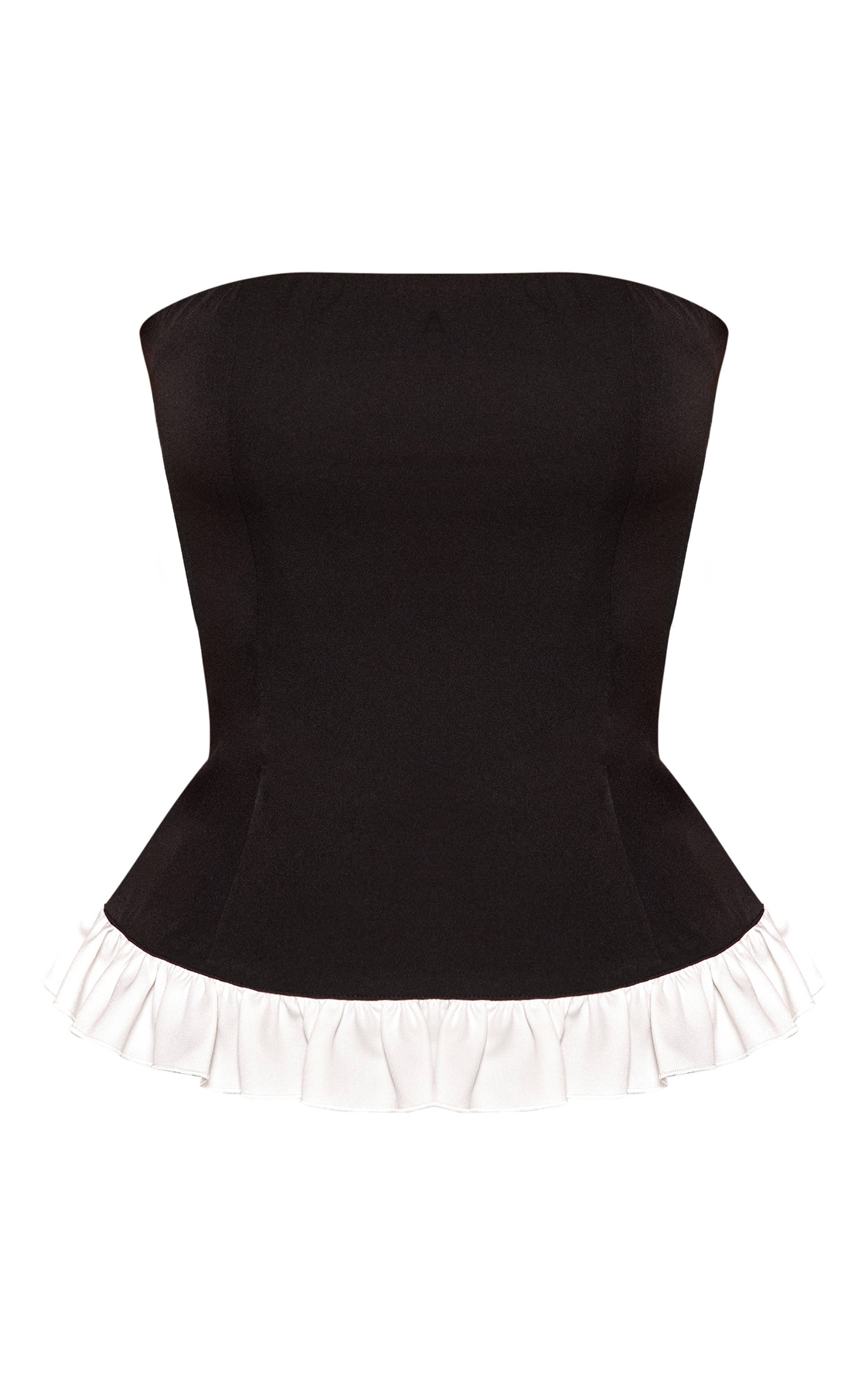Noir Top Bandeau Petite À Ourlet Volant Contrasté