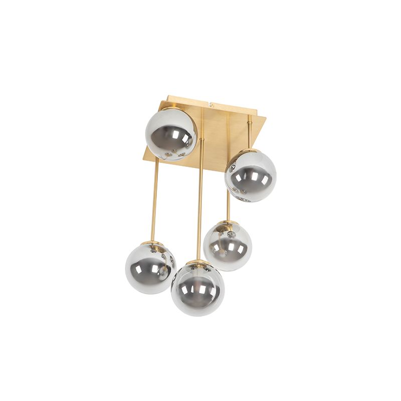 Moderne plafondlamp goud 5-lichts met smoke glas - Athens