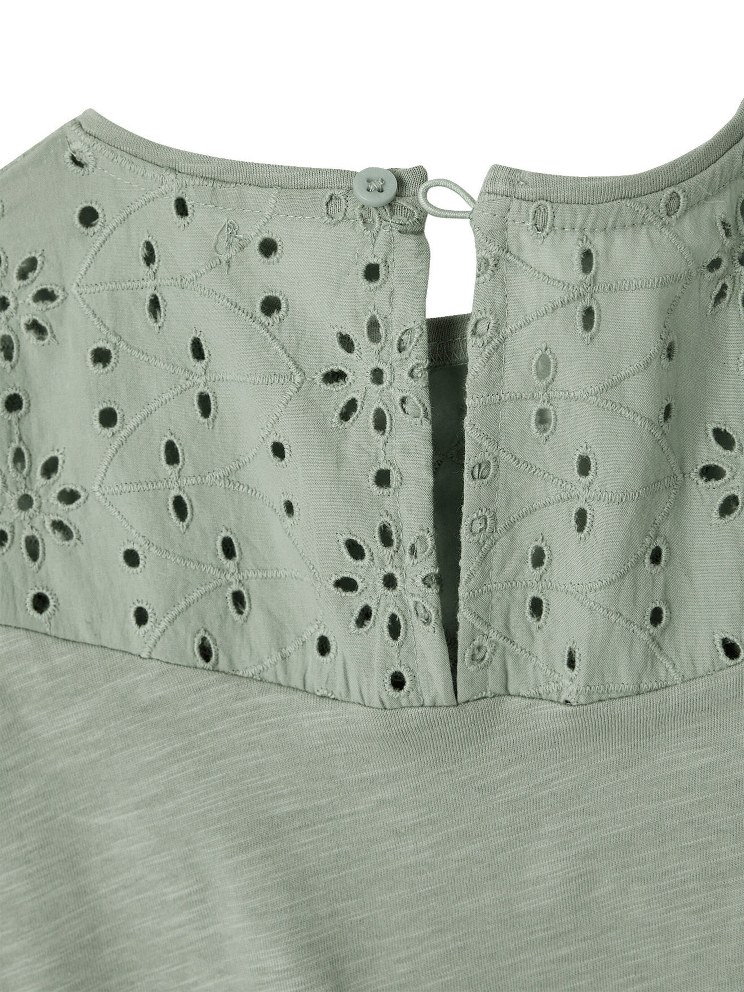Vertbaudet Mädchen Kleid mit Lochstickerei salbeigrün