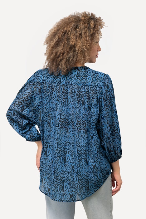 Bluse, grafischer Druck, Stehkragen, 3/4-Arm