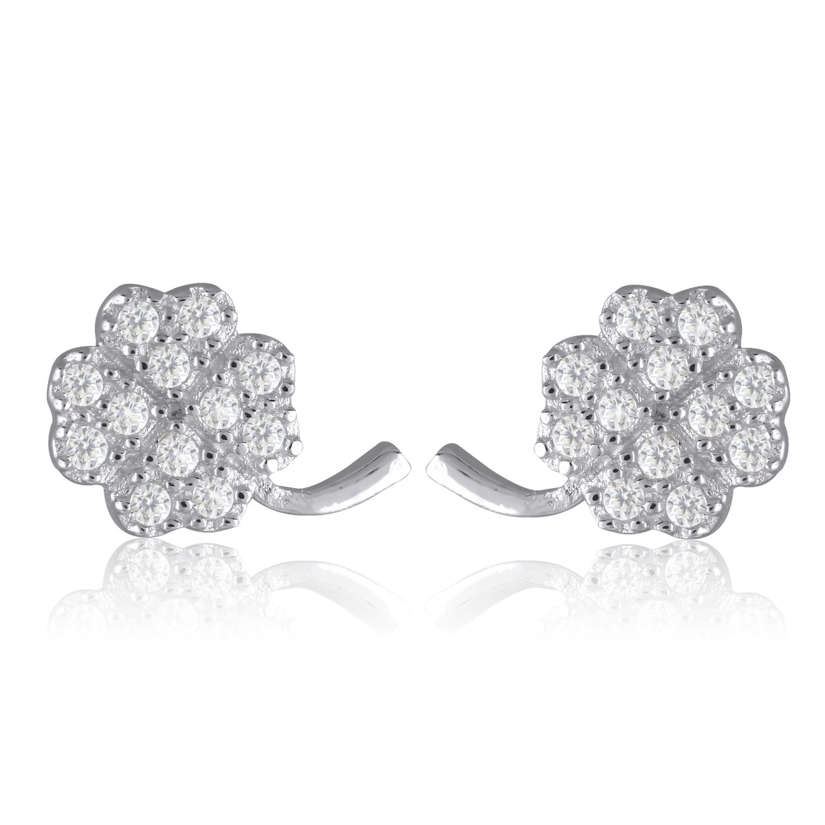 Boucles d'oreille argent rhodié tr?fle avec cubic zirconia