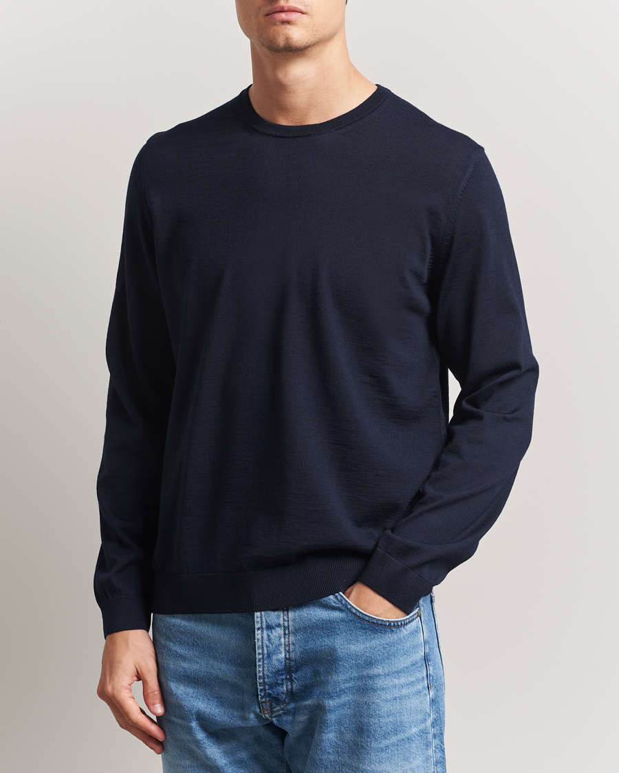 BOSS BLACK Leno Wool Crew Neck Pullover Dark Blue
