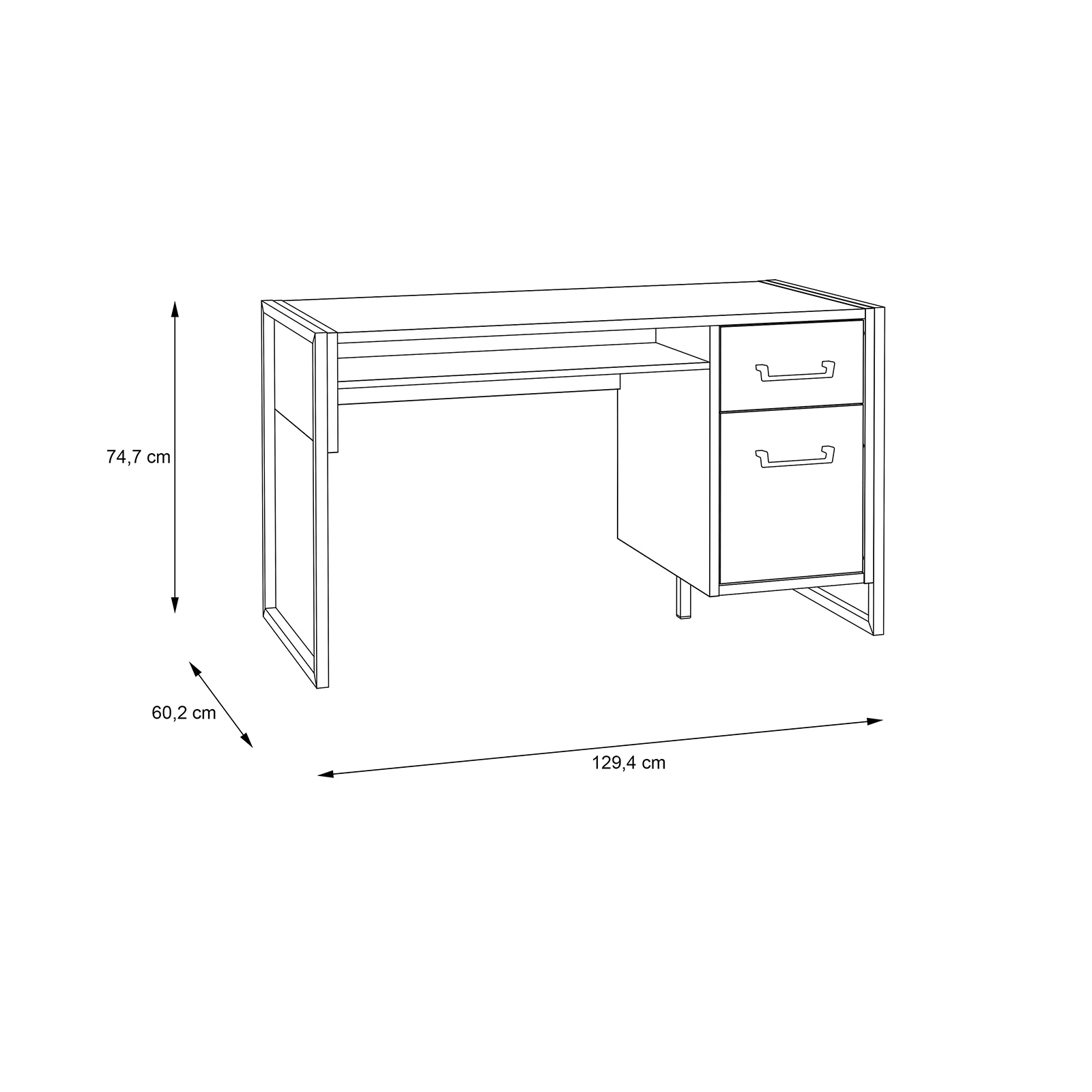 Schreibtisch - Stabeiche - Schubkasten - 129 cm breit