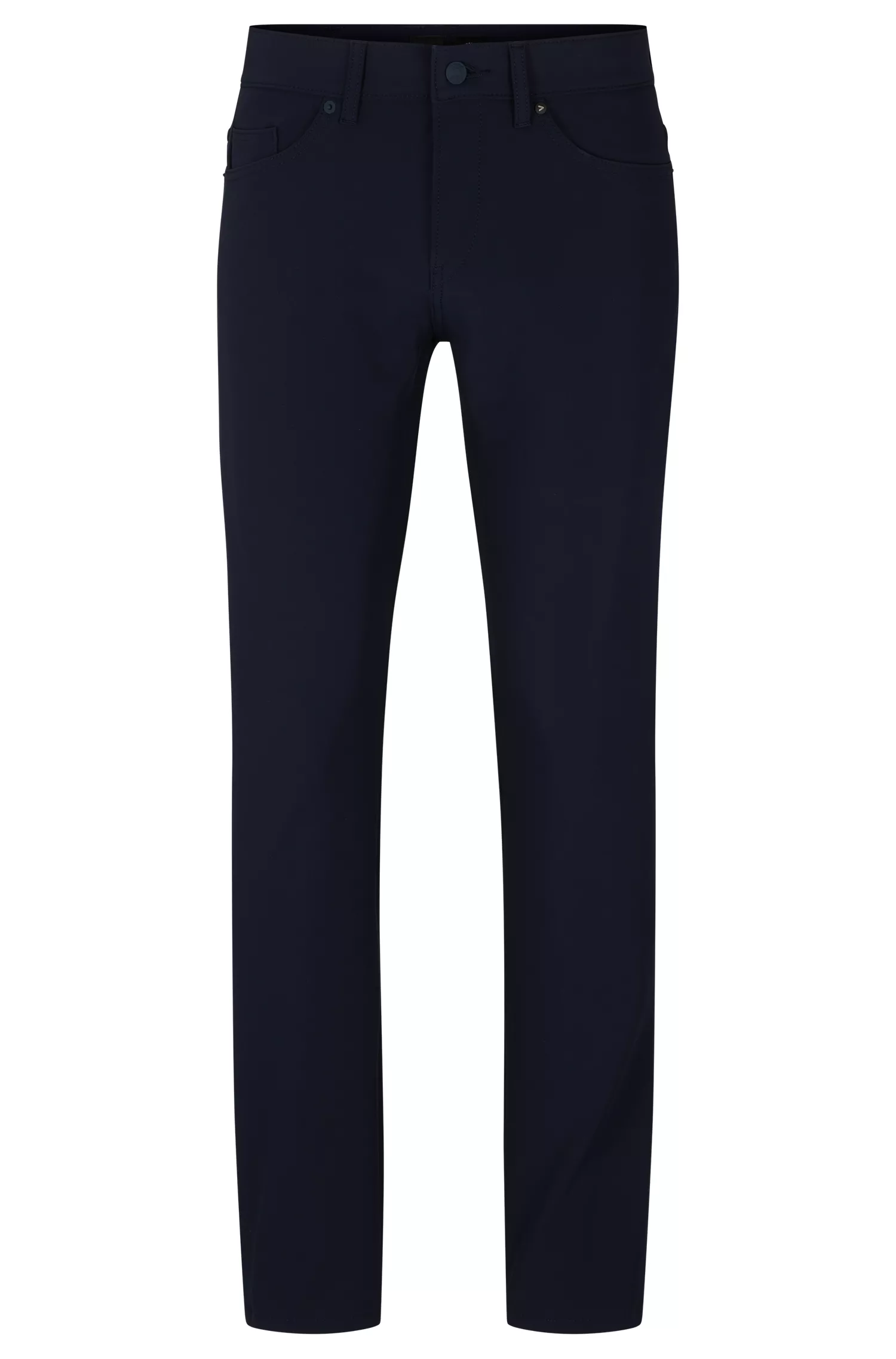Calça jeans BOSS preta, corte slim, em denim elástico de alta performance.