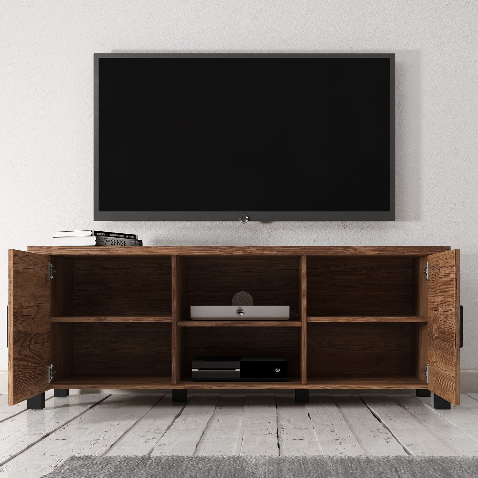 Olivia - TV-Meubel met 2 deuren - Eiken/zwart - 147 cm