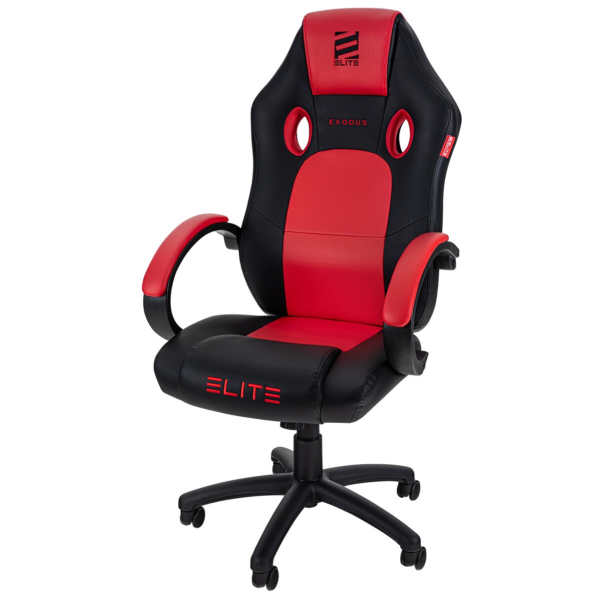ELITE Gaming-Stuhl EXODUS, Memory-Schaum, extra hohe Rückenlehne, Wippmechanik, Armpolster, MG100 (Schwarz Rot)