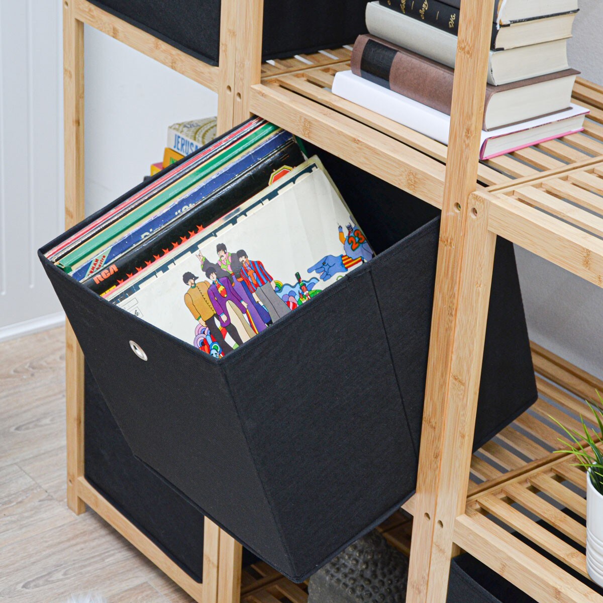 4er Set Aufbewahrungsbox für Kallax Regal 33x38x33 mit Öse Faltbox Schwarz