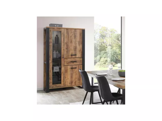 Vaisselier 3 portes 1 tiroir effet Bois tropical - BRUNO