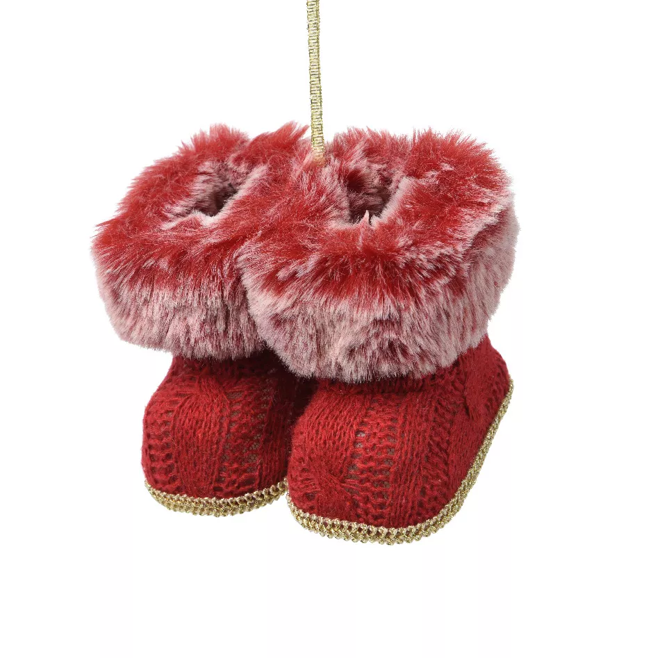 Paire de bottes à suspendre (H10 cm) Cosy Fourrure Rouge