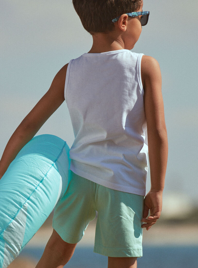 Débardeur et short écru et turquoise en jersey