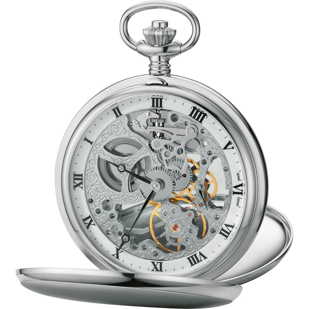 Aerowatch Taschenuhr Savonnette Skeleton Silbrig