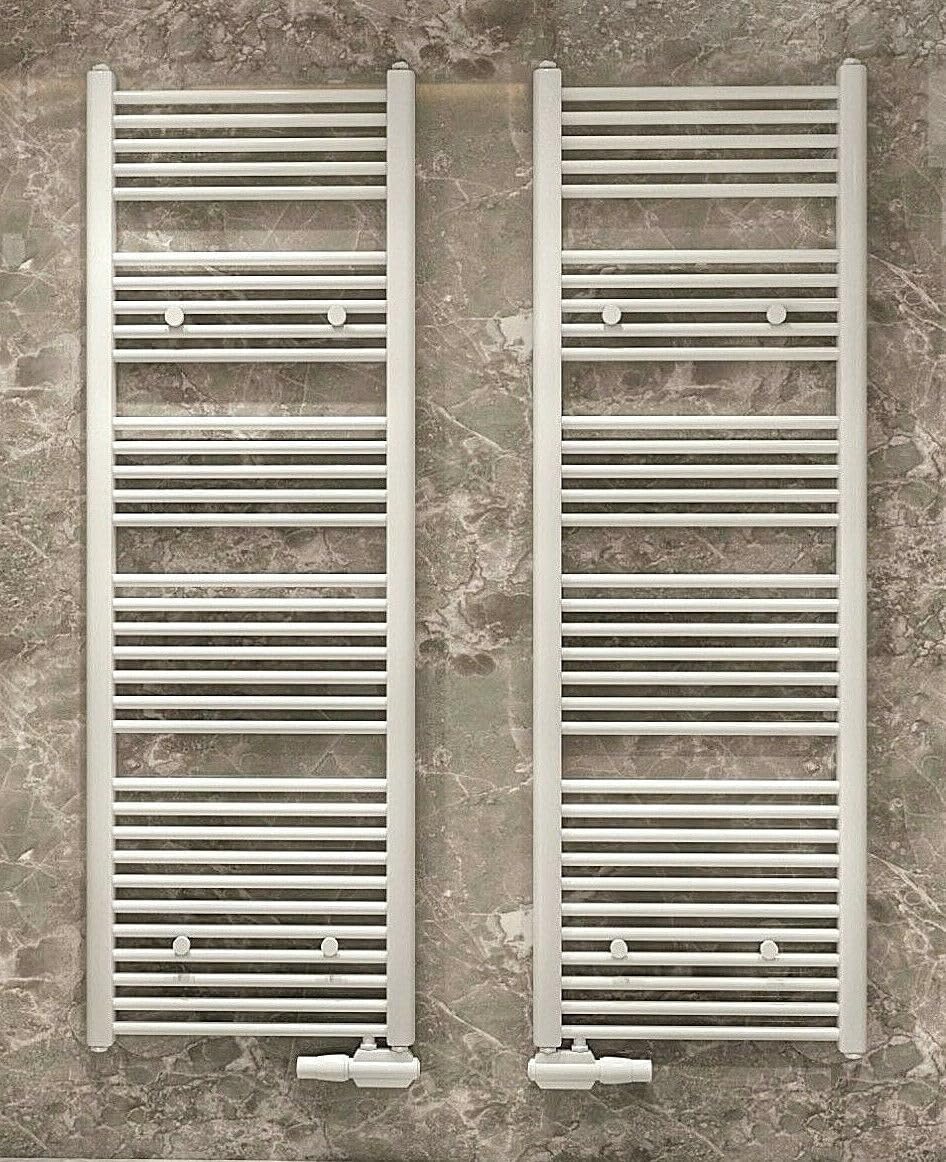 MCHeat Premium Badheizkörper - Handtuchwärmer mit flexiblem Anschluss Links/Rechts - weiss/anthrazit - Moderne Badheizung mit Mittelanschluss (Weiß (RAL 9016), 50 * 140 cm)