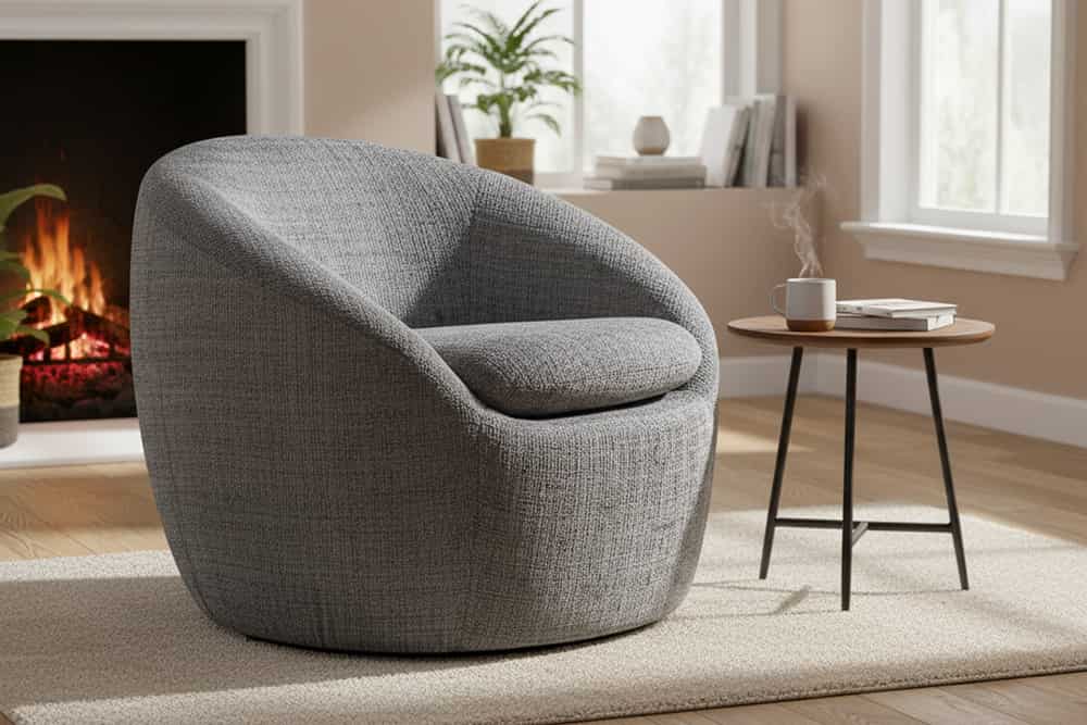 Drehbarer Design Sessel ALPINE grau Chenille Cremona 360° mit Armlehnen