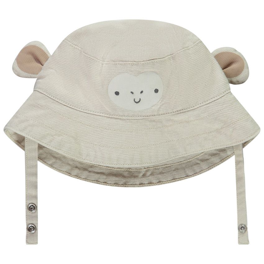 Bob en toile avec oreilles 3D + broderie pour bébé garçon - Ecru