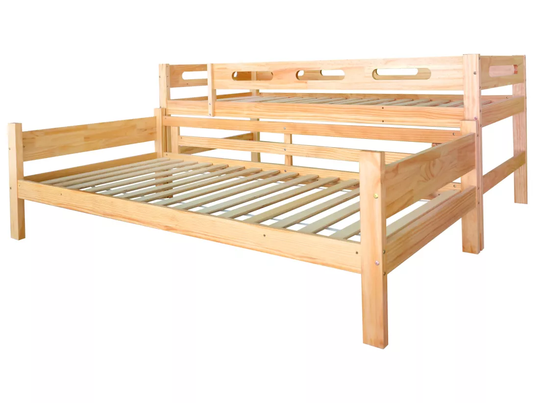 Lit superposé - 2x90x200 cm - cadre en pin - sommier inclus - coloris naturel