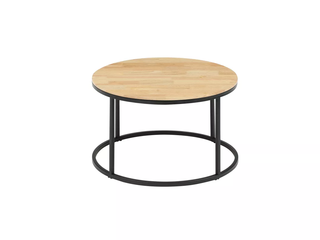 Tables basses gigognes en bois d'hévéa, céramique et acier - Effet marbre noir et naturel clair - JIEMBA