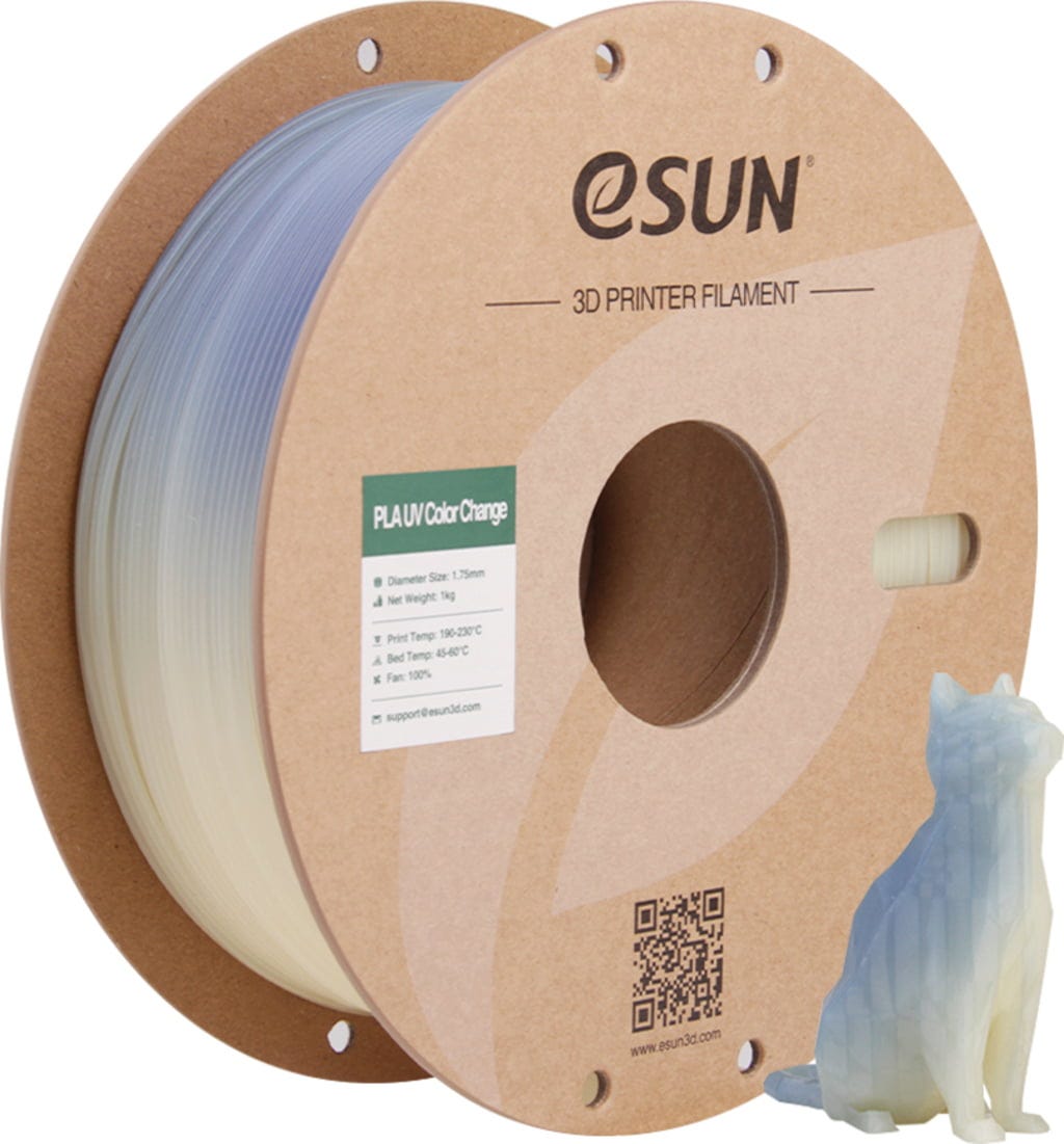 eSUN  PLA-UV Color Change Blue, 1,75 mm / 1000 g    Zweifarbiges PLA mit Farbwechsel durch UV-Licht in Blue