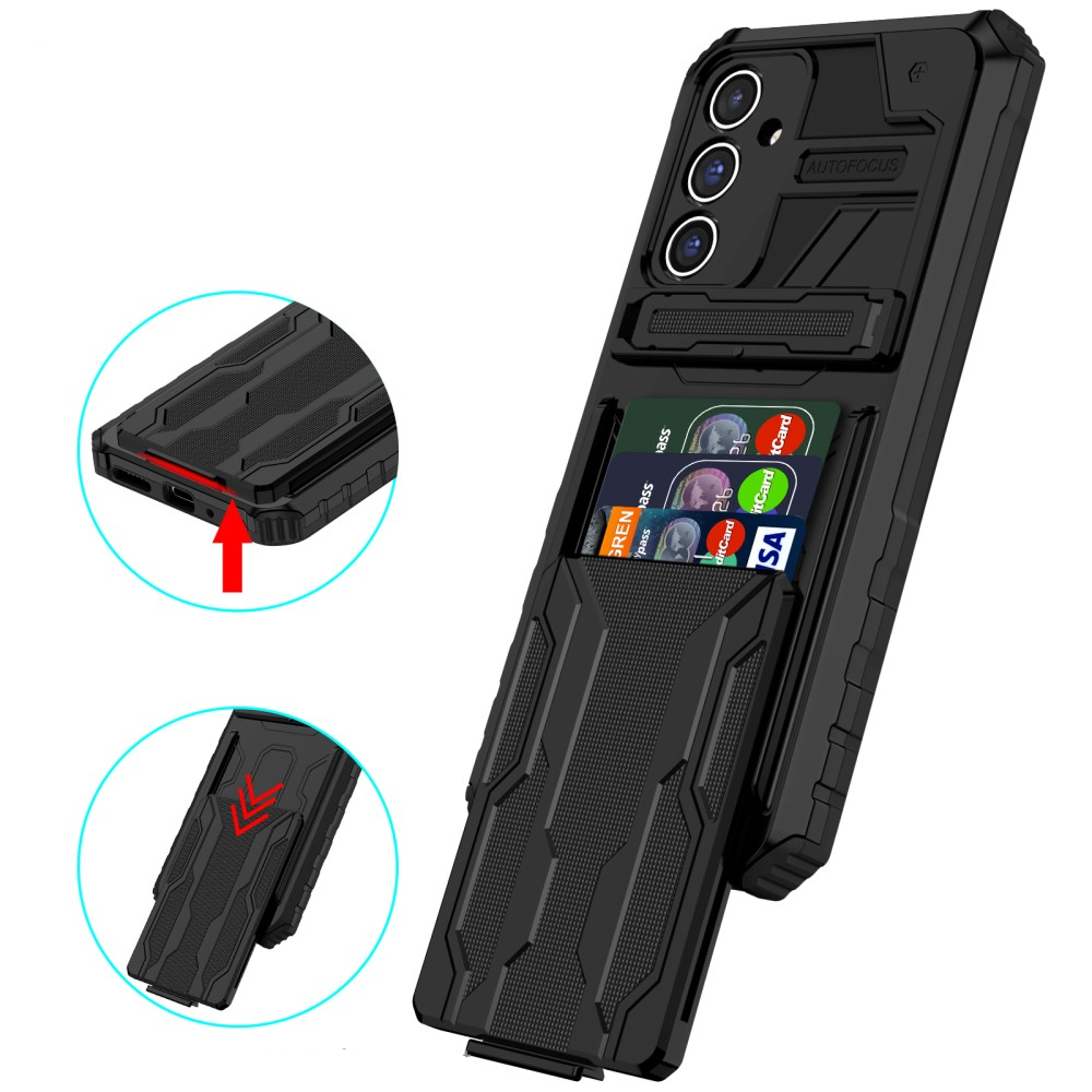 Samsung Galaxy A54 5G Hybrid Hardcase Hülle mit Aufschiebbarem Kartenfach   Kickstand - Schwarz