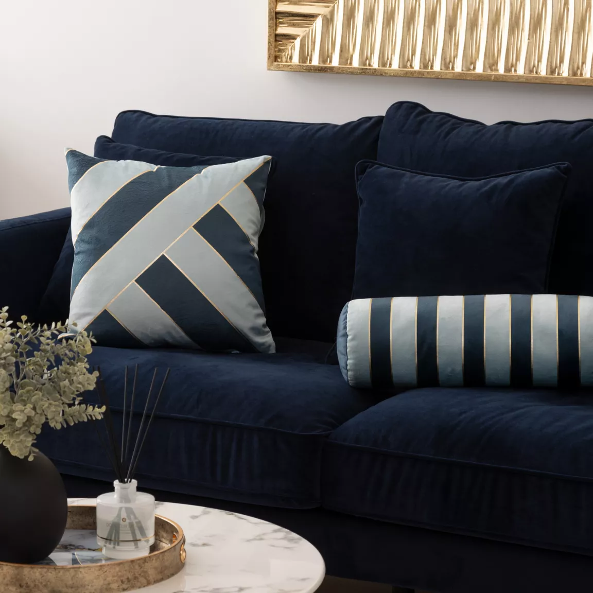 Coussin polochon velours (40 cm) Nelya Bleu