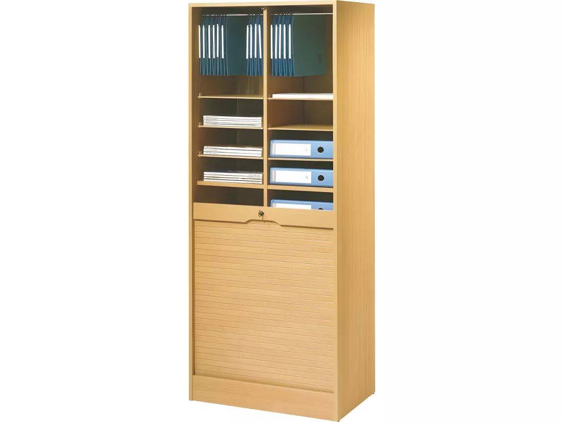 Classeur à Rideau Largeur 70 cm Hauteur 172 cm 20 niches - Coloris: Hêtre