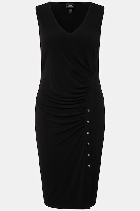 Jersey-Midikleid, Raffung, V-Ausschnitt