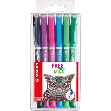 Fineliner mit gefederter Spitze - STABILO SENSOR F COLORTANGLE Edition - fein - 6er Pack mit 6 verschiedenen Farben