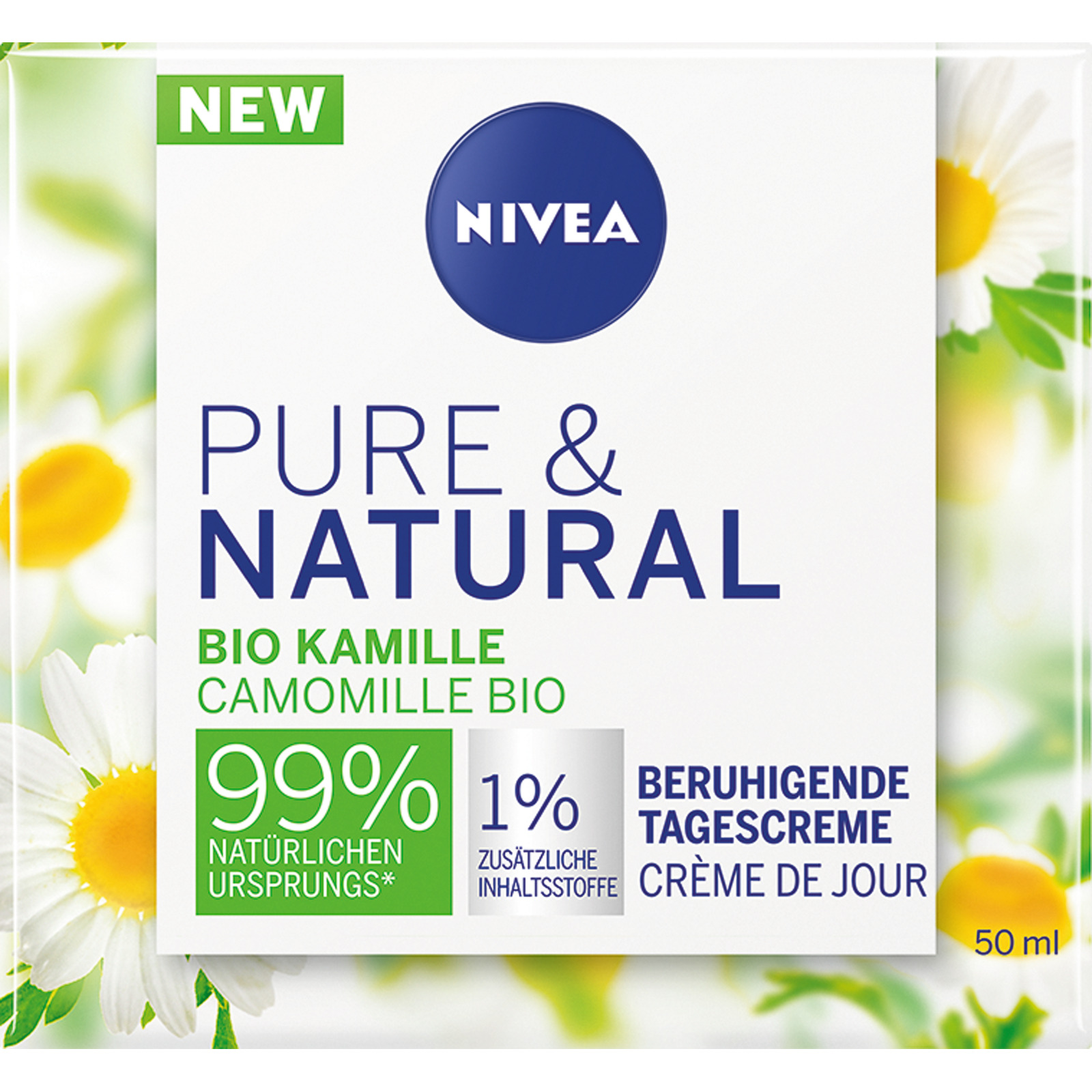 Nivea Pure & Natural Beruhigende Tagescreme Bio Kamille 50 ml