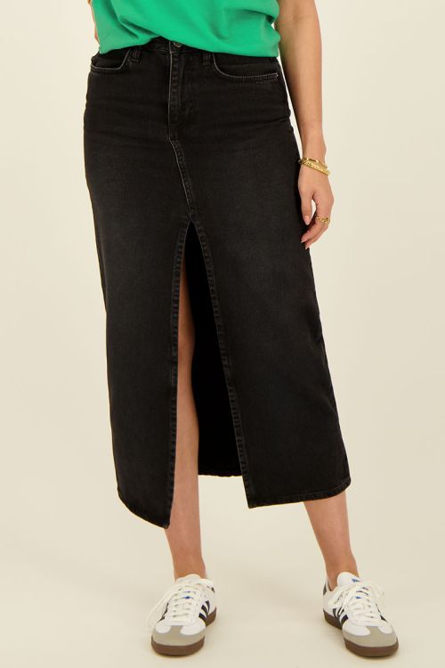 Zwarte midi denim rok met split