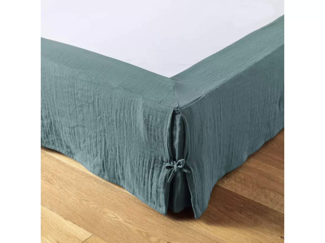 Cache sommier double gaze de coton bleu canard 160x200 cm