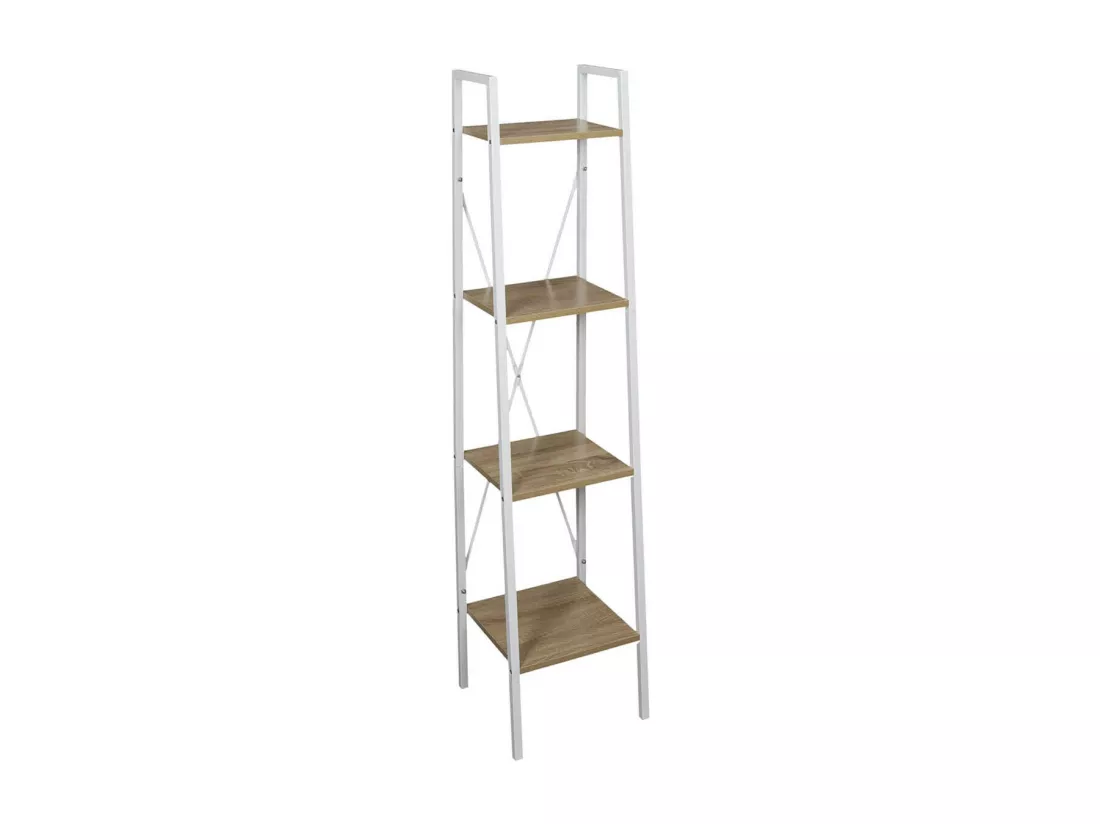 LIETA - Etagère Colonne à 4 Niveaux Bois et Métal Blanc