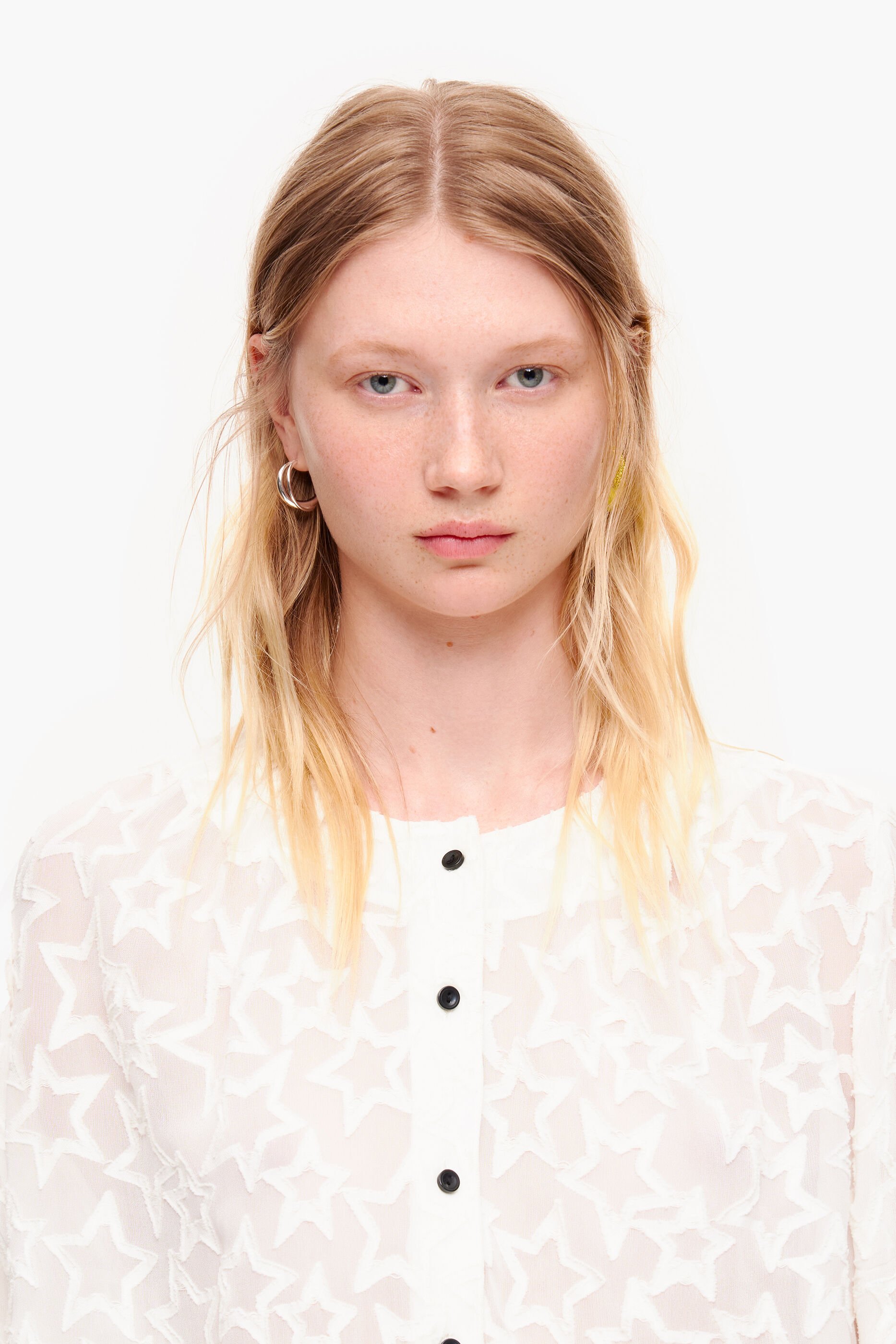 top cropped com estampa de estrelas em jacquard