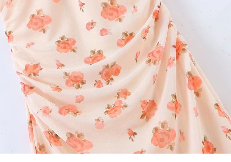 SugaYuja - Mouwloze bloemen midi bodycon jurk