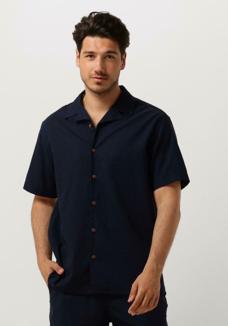 ANERKJENDT donkerblauwe anerkjendt casual overhemd akleo s/s cot/linen shirt