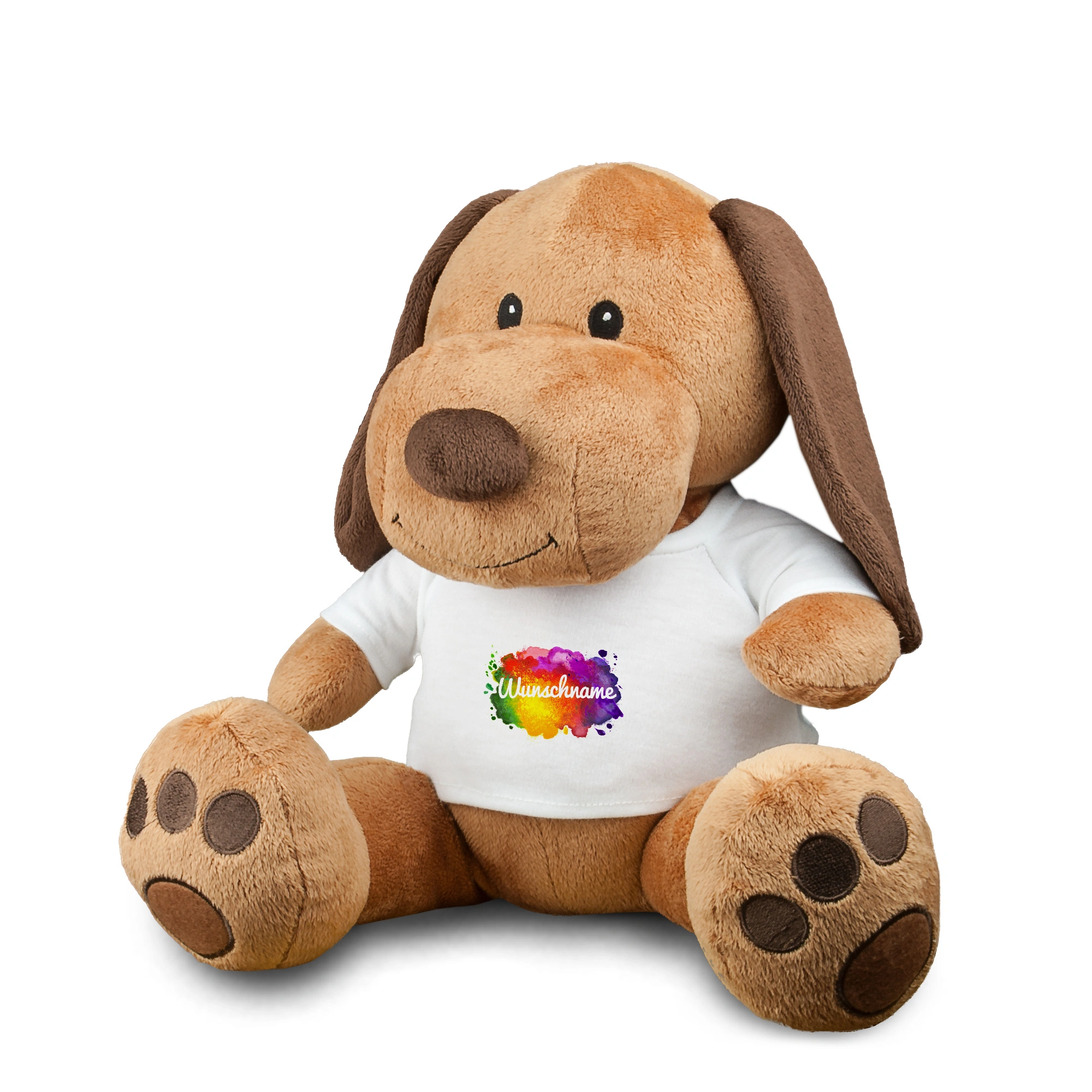 Kuscheltier Hund mit Namen (Motiv: Colorpaint)