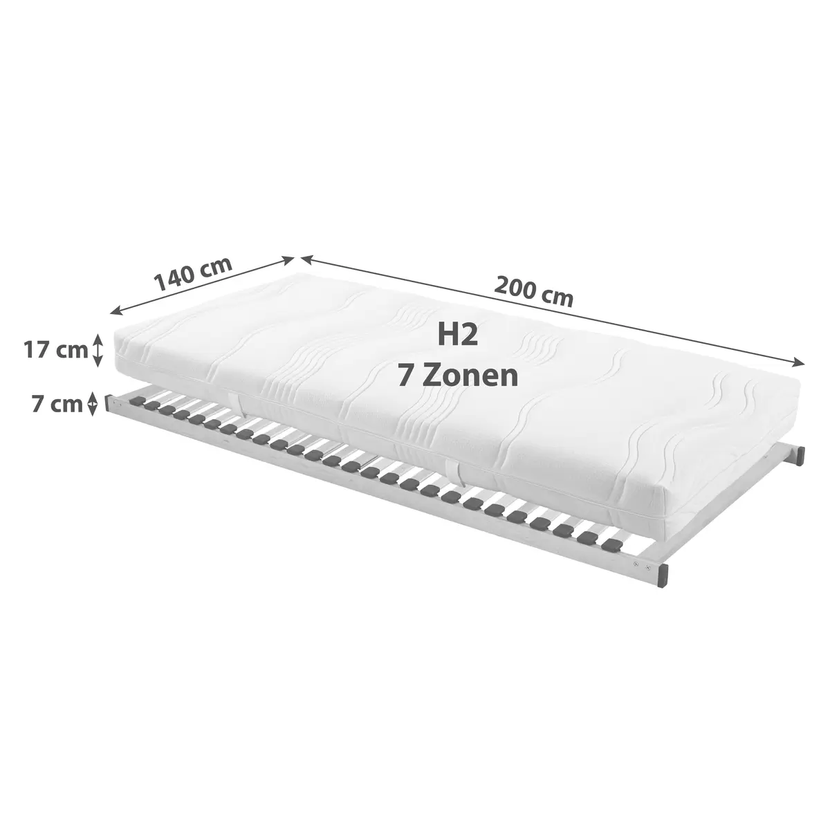 Matratzen-/Lattenrost-Set Astra H2 140 x 200 weiss
