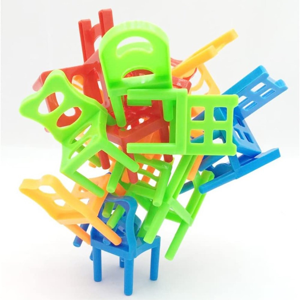 (12er Set) Balance Stühle Stapel Spielzeug Geschicklichkeit Kinderspiel / Familienspiel - Bunt