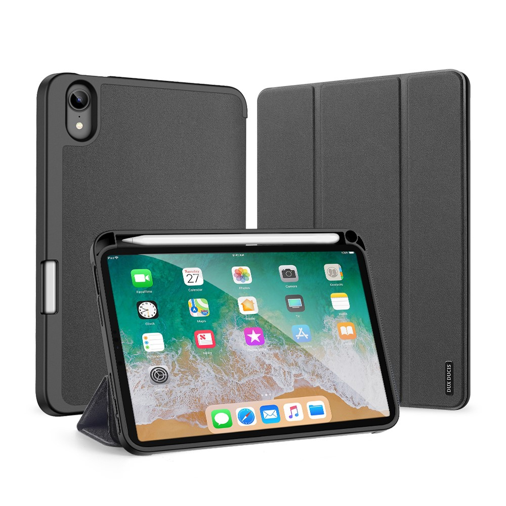 iPad Mini 7 (2024) / Mini 6 (2021) Tasche Smart Cover Hülle Stoff Design mit Apple Pencil Halterung - Schwarz
