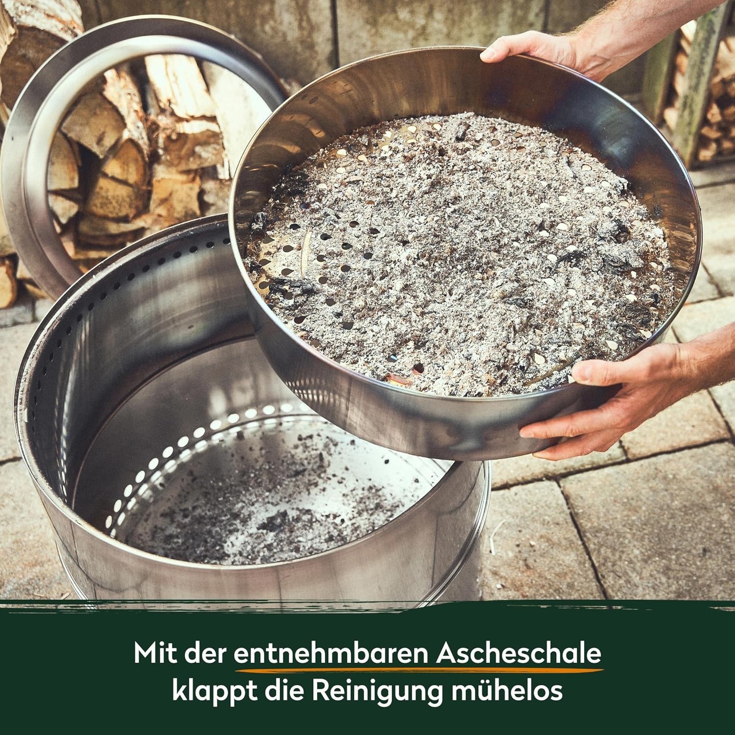 BURNHARD Feuerschale Edelstahl 36 cm, inkl. Aufbewahrungstasche, Feuertonne, Feuerkorb, raucharme Sekundär-Verbrennung, langlebig & mobil für Garten, Terrasse & Balkon