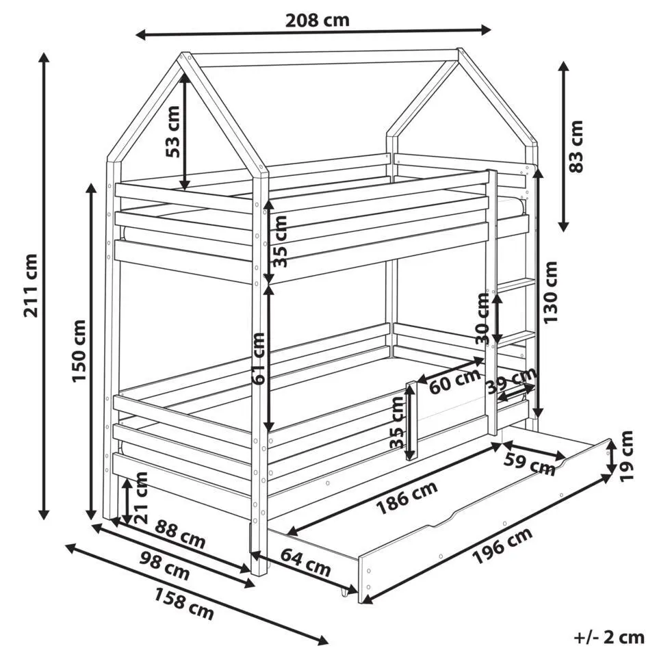 GIRGOLS - Stapelbed met opbergruimte - Wit - 90 x 200 cm - Dennenhout