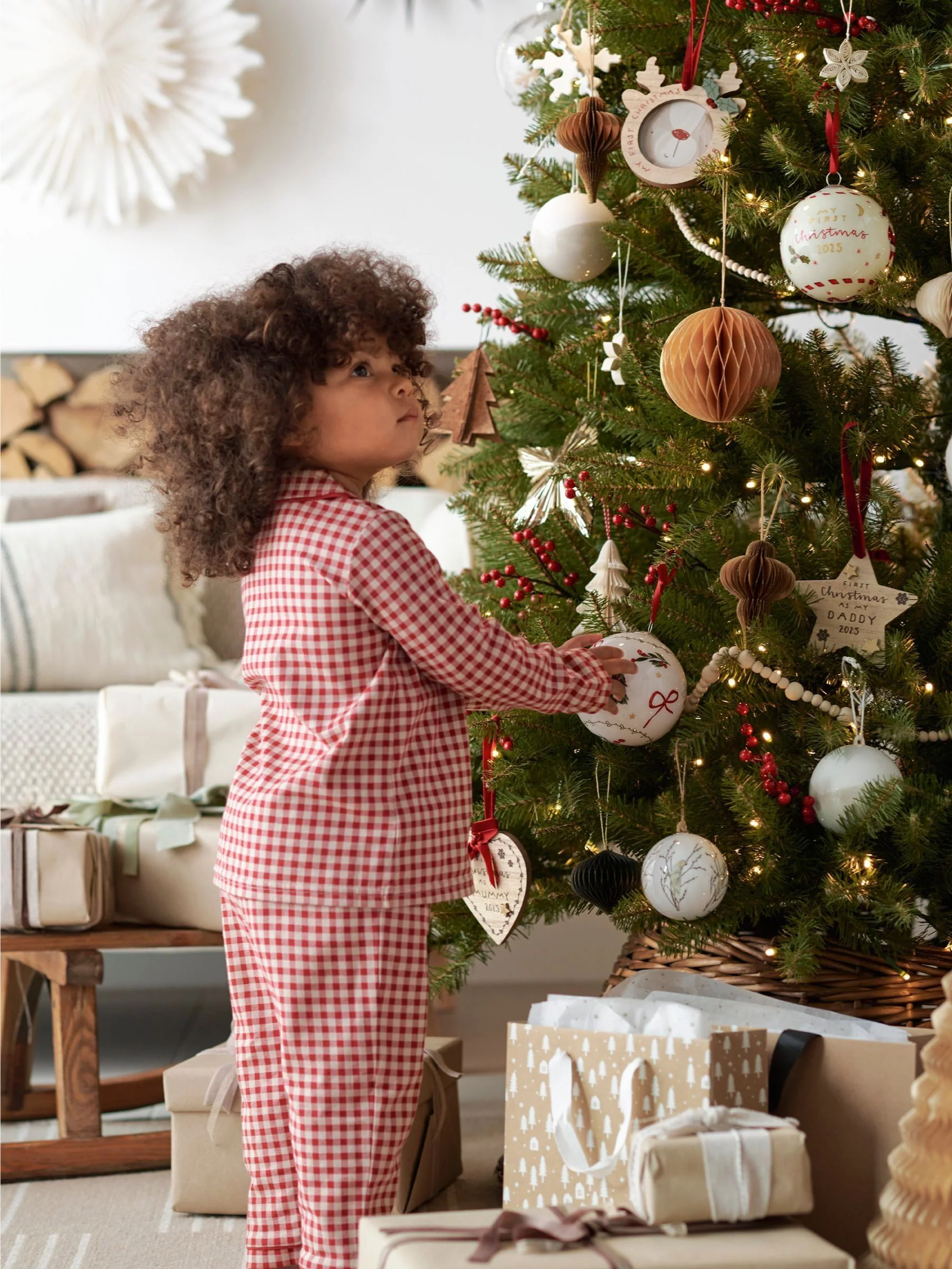 Mamas & Papas Jersey Check Christmas Red Pyjamas