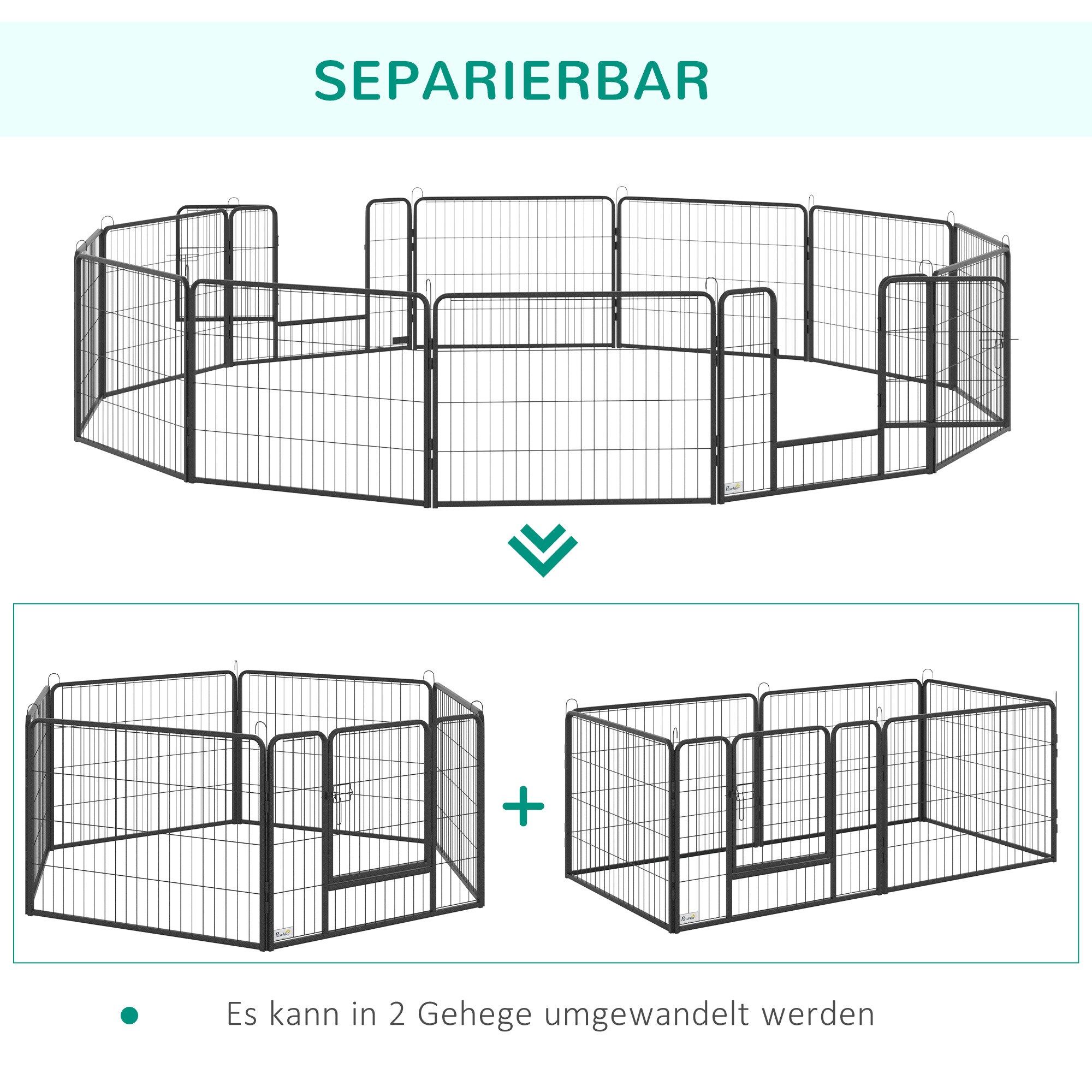 PawHut Welpenauslauf mit 12 Paneele schwarz 80L x 1,5B x 60H cm