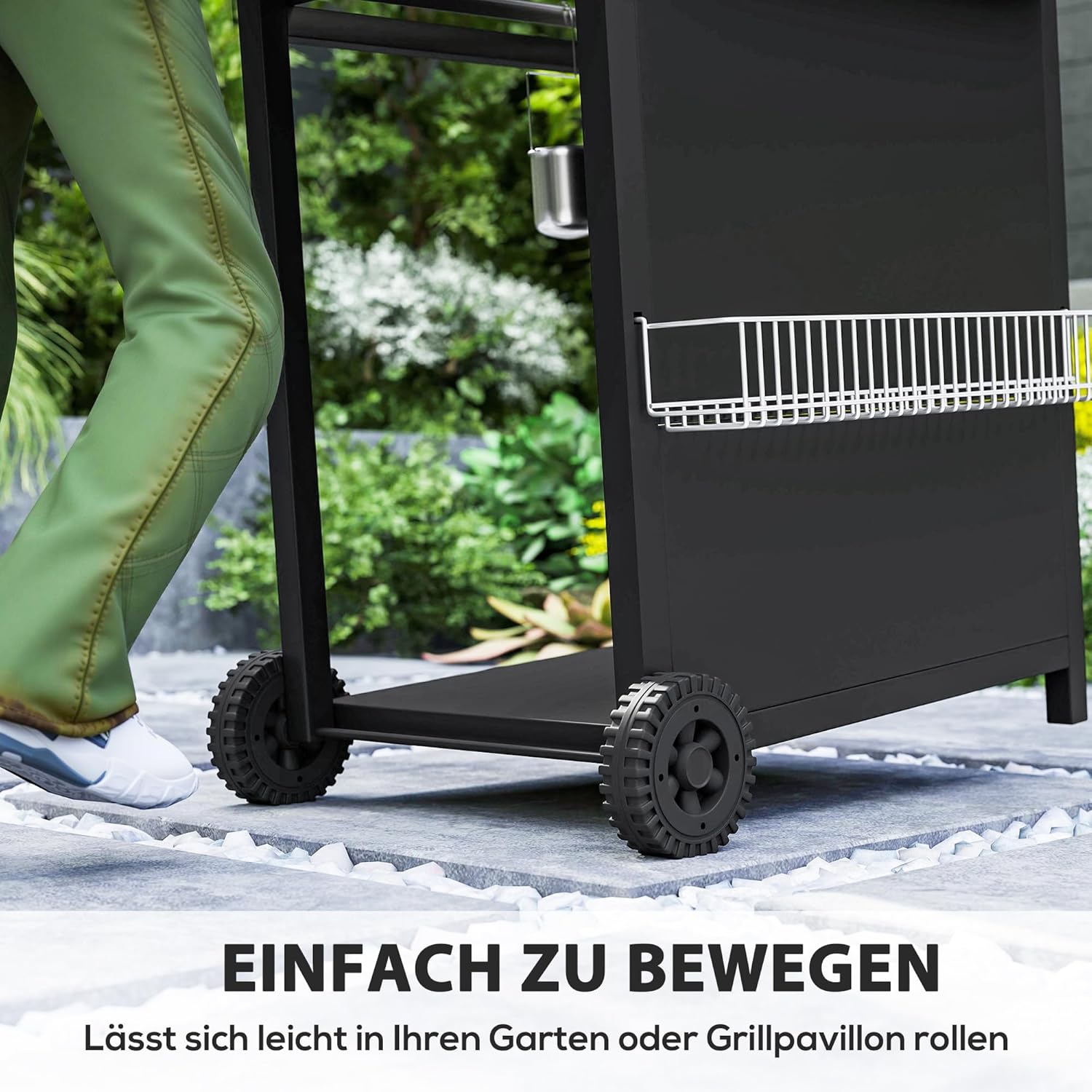 Outsunny Gasgrill 9,5 KW Grillwagen inkl 4 Brenner Seitenkocher Druckminderer Gasschlauch Rolle, BBQ Gartengrill mit 2 Heizzonen Deckel Seitenablagen Thermometer Grill für Balkon 123x57x98 cm