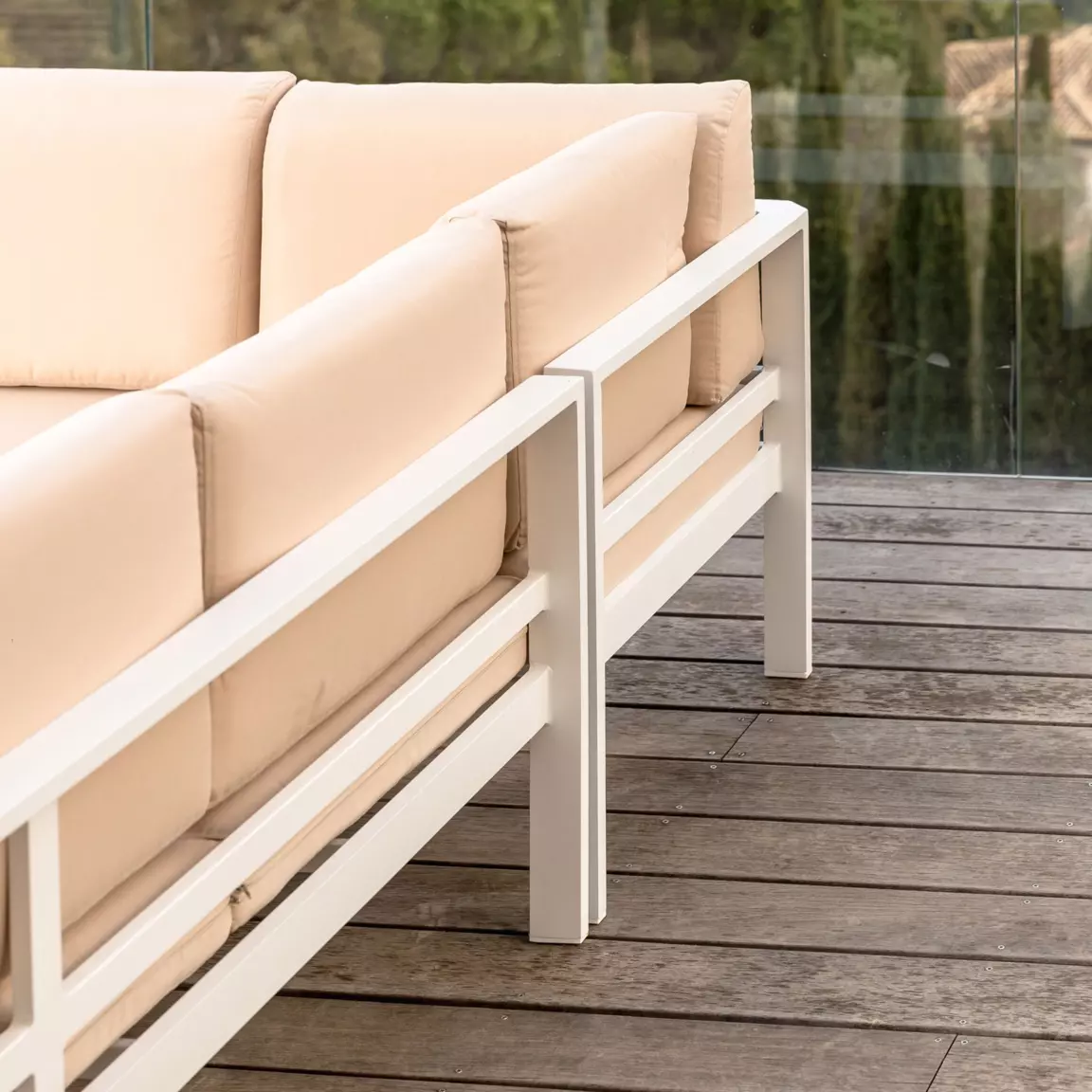 Salon de jardin d'angle en aluminium 6 places Ostara Blanc et taupe