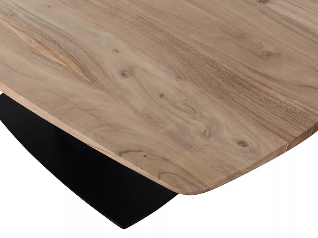 Table à manger 8 personnes en bois d'acacia et métal - Naturel et noir - MIRIONA